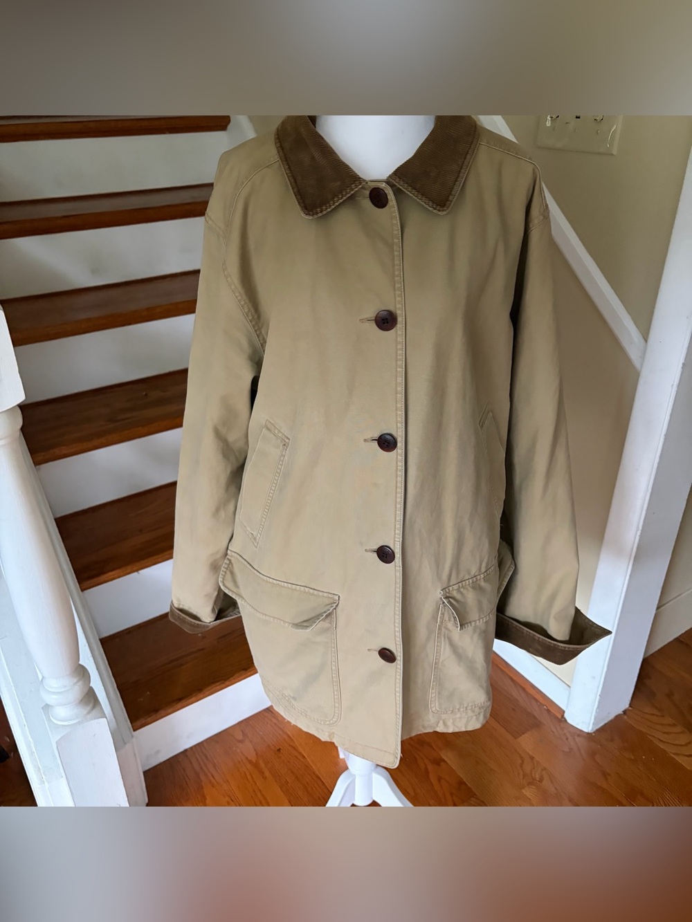 Vintage L.L.Bean Barn Coat Women’s XL Khaki Corduroy Collar Cotton Field Jacket